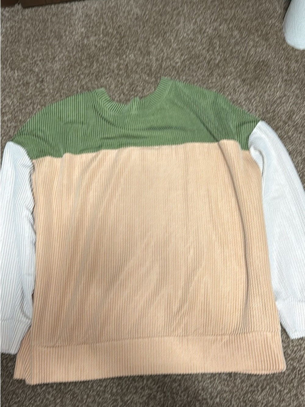 Colorblock Knit Sweater in Sage, Peach & White